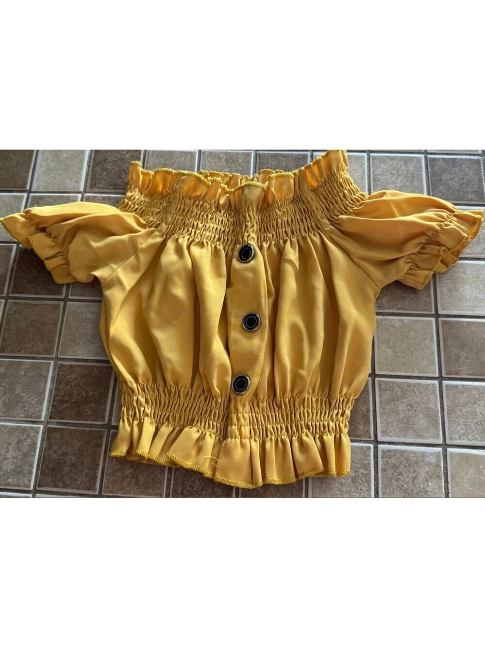 Girls SHEIN Yellow Off-Shoulder Blouse with Black Buttons 2T